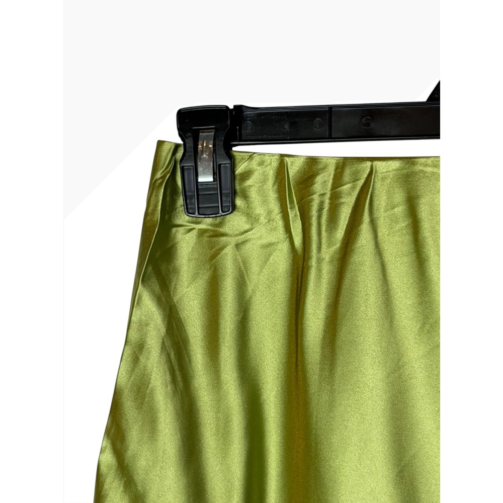 Bacio Satin Midi Skirt Women Small Green Lime A Line High Waist Minimalist - Picture 5 of 8